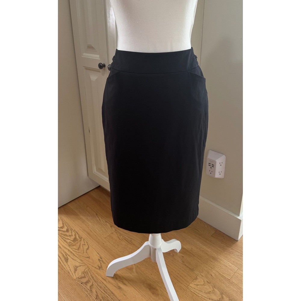 Worthington Black Pencil Skirt Classic Fitted with Pockets Size 4 Back Slit EUC